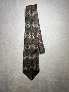 Oscar de la Renta Vintage Teal, Brown and Cream Paisley Silk Tie